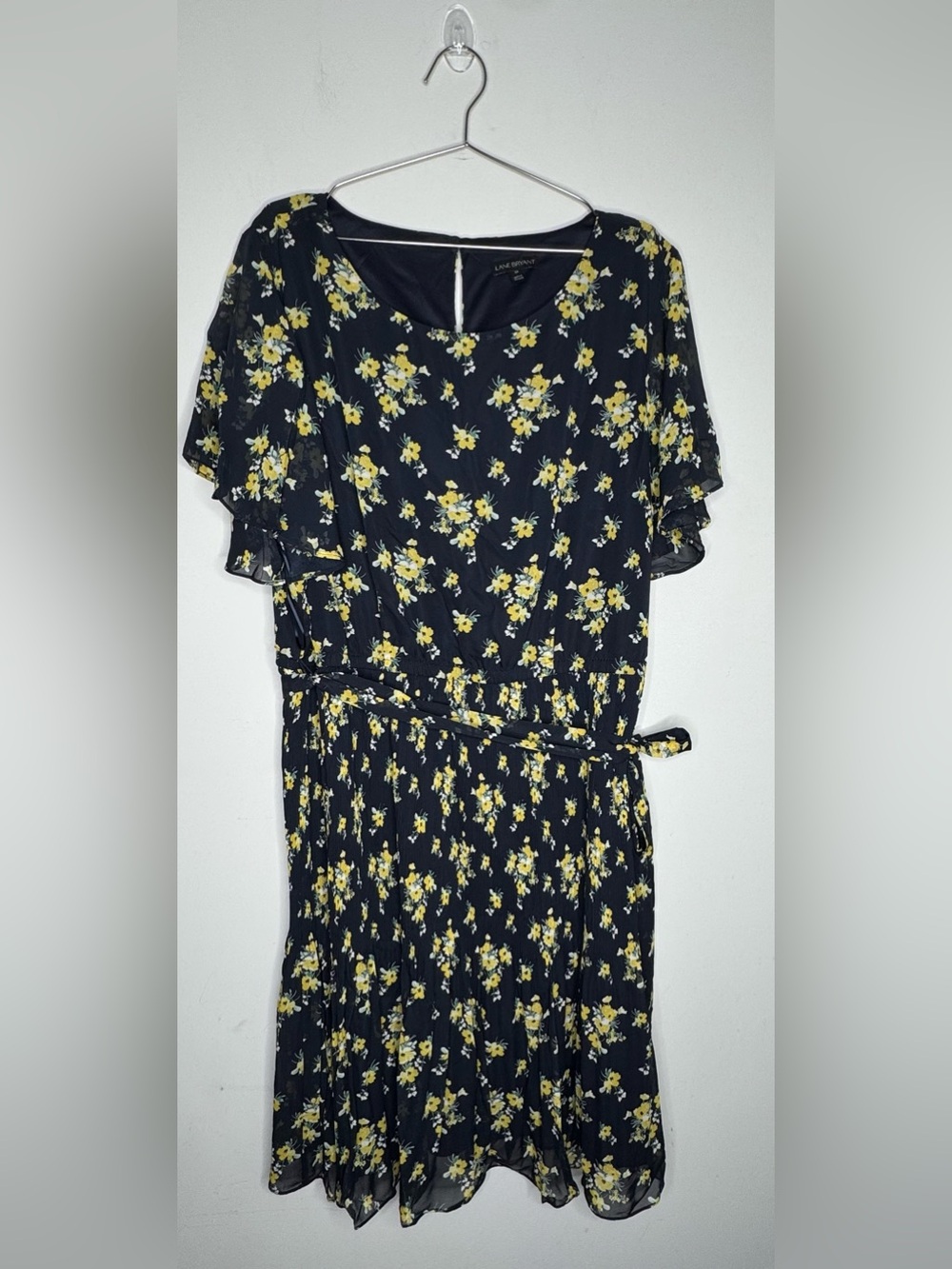 Lane Bryant Plus Size 24 Blue Yellow Floral Knee Length Flutter Sleeve New NWT